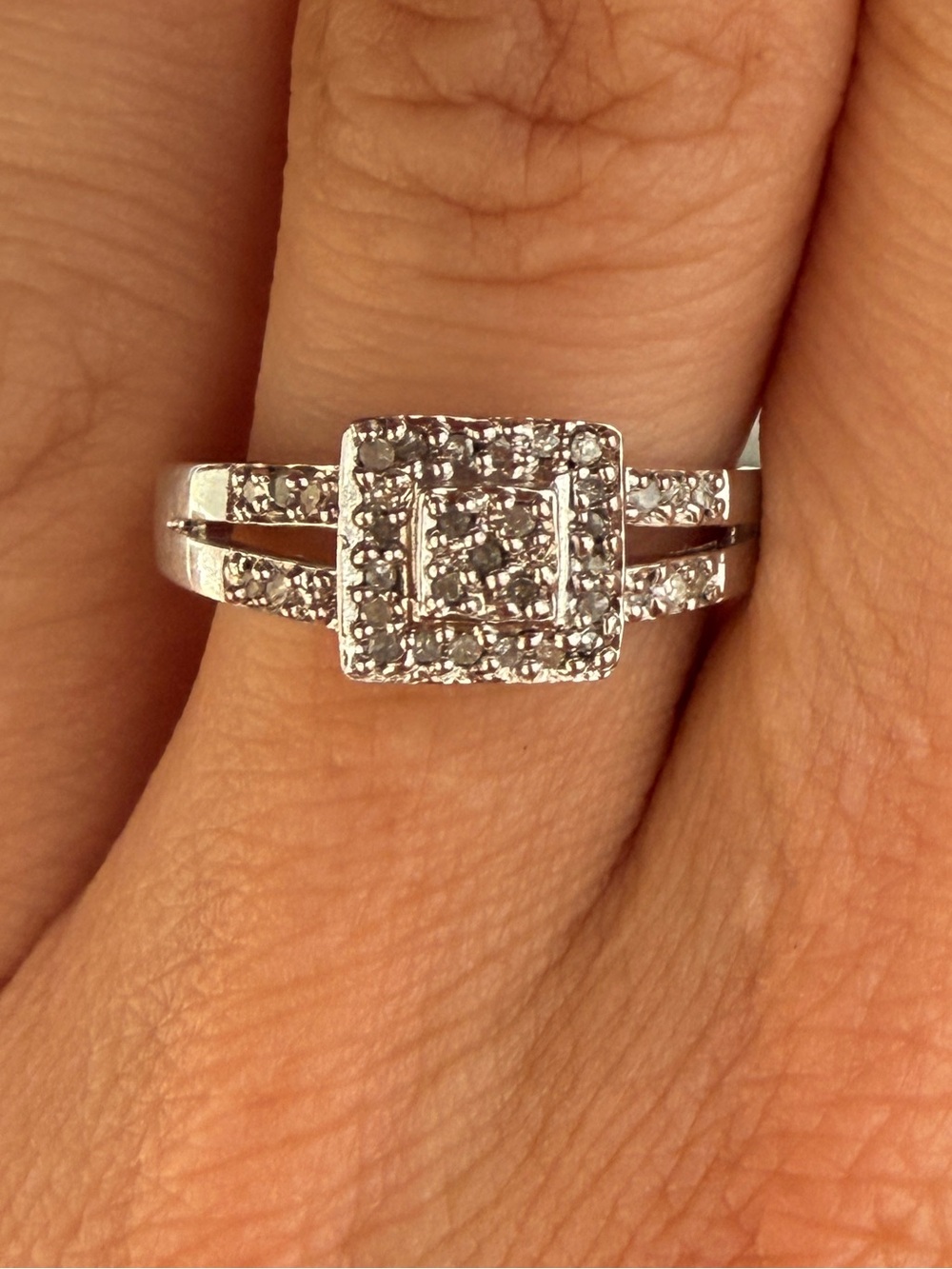 Vintage Square Halo Diamond Ring - Sz7 - Picture 4 of 17